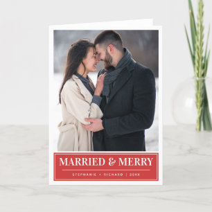 Modern Red Married & Merry Christmas Photo Holiday Card