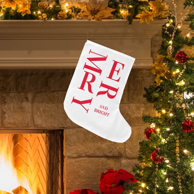 Modern Red Merry And Bright Holidays  Large Christmas Stocking (Creator Uploaded)