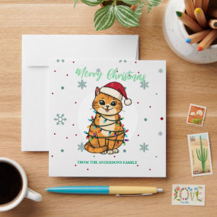 Modern red merry cat snowflake Christmas kitten Envelope