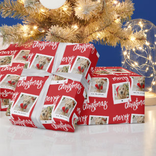 Modern Red Merry Christmas 2 Dog Photo Wrapping Paper