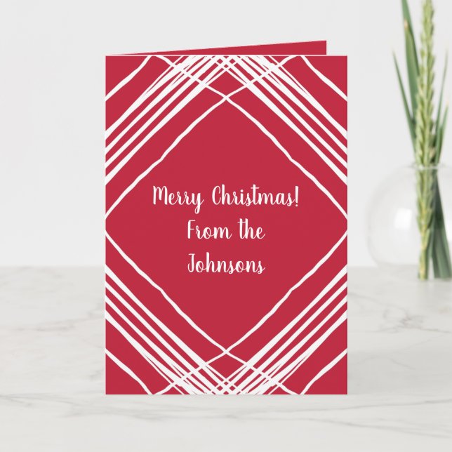 Modern Red Merry Christmas | Add Your Family Name Holiday Card (Front)