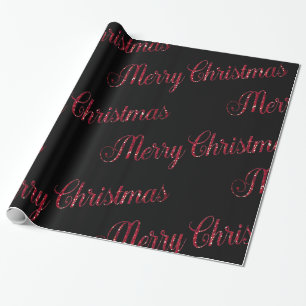 Modern Red Merry Christmas Black Wrapping Paper