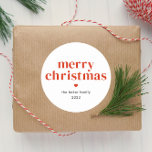 Modern Red Merry Christmas Classic Round Sticker<br><div class="desc">Modern Red Merry Christmas Stickers Gift Tags. Click the edit/personalise button to customise this design with your text.</div>