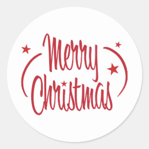 Modern Red Merry Christmas Classic Round Sticker