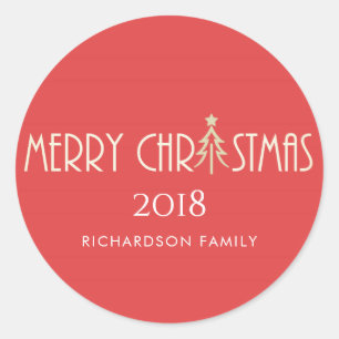 MODERN RED MERRY CHRISTMAS DOODLE HOLIDAY CLASSIC ROUND STICKER