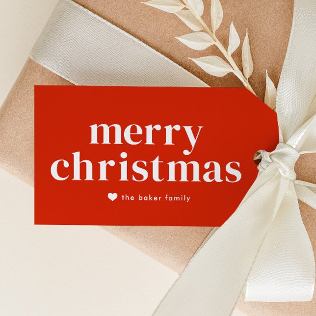 Modern Red Merry Christmas Gift Tags (Modern Merry Christmas gift tags with colorful stripe backer.)