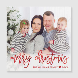 Modern Red Merry Christmas Glitter Script Photo