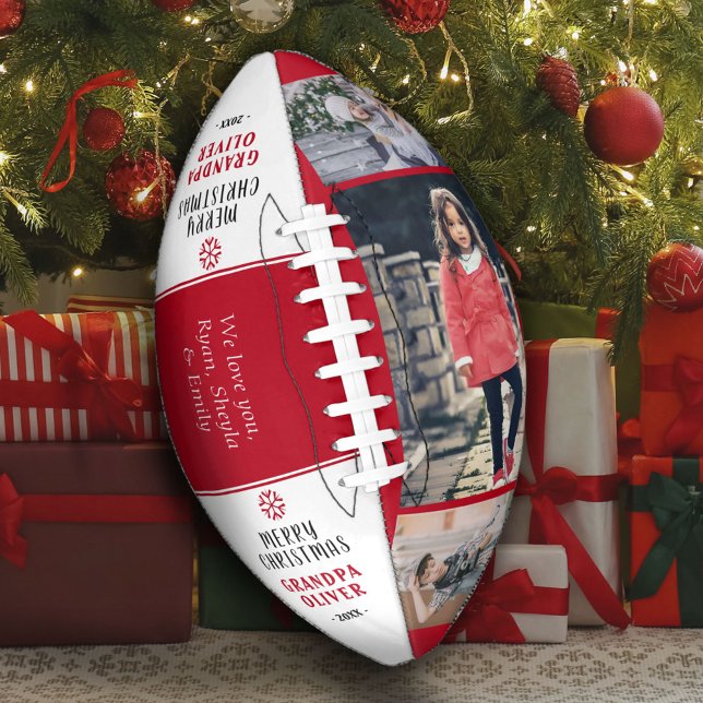 Modern Red Merry Christmas Grandpa Photo Collage  American Football (Creator Uploaded)