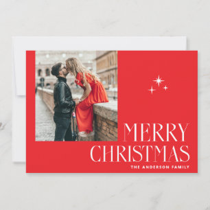 Modern Red Merry Christmas Greeting. Elegant Photo Holiday Card