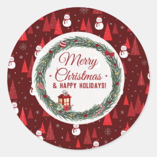 Modern red merry christmas holiday classic round sticker