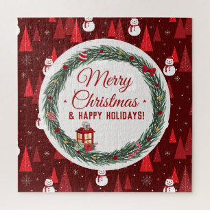 Modern red merry christmas  holiday jigsaw puzzle