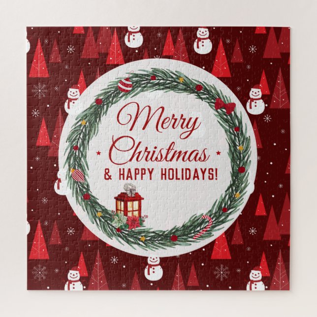 Modern red merry christmas  holiday jigsaw puzzle (Vertical)