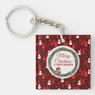 Modern red merry christmas holiday key ring