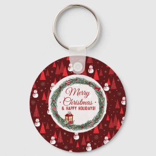 Modern red merry christmas holiday key ring