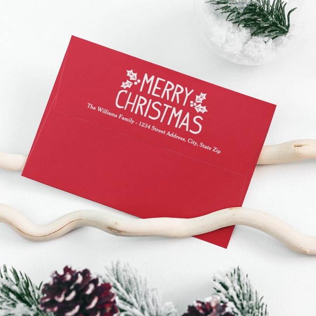 Modern Red Merry Christmas Holiday Mailing Envelopes (Creator Uploaded)