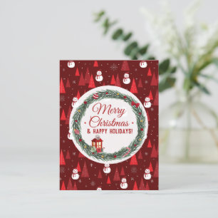 Modern red merry christmas  holiday postcard