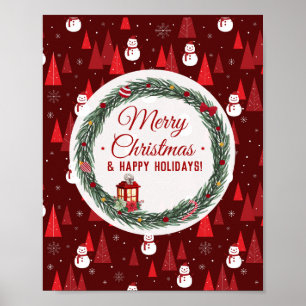 Modern red merry christmas holiday poster