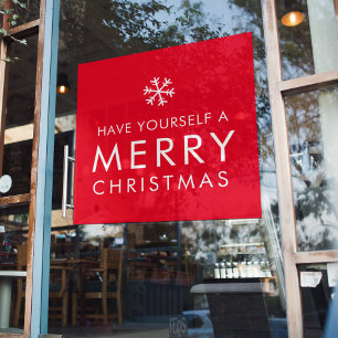 Modern Red Merry Christmas   Holiday Window Cling