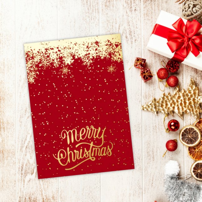 Modern Red Merry Christmas Photo Family Foil Holiday Card (Creator Uploaded)