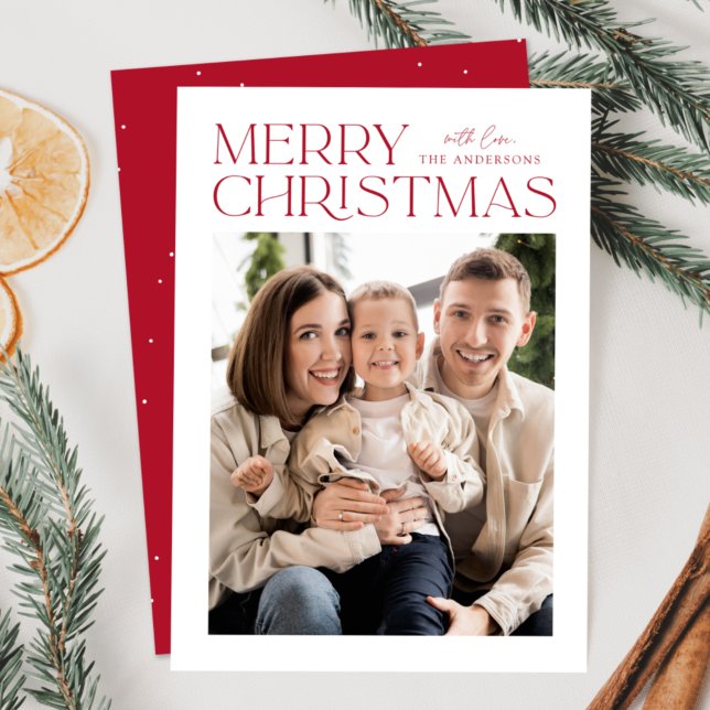 Modern Red Merry Christmas Photo Holiday Card (Creator Uploaded)