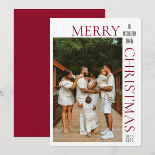 Modern Red Merry Christmas Photo Holiday Card