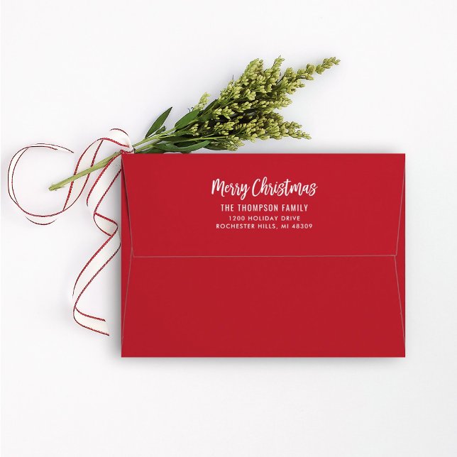 Modern Red Merry Christmas Script Holiday Envelope (Creator Uploaded)