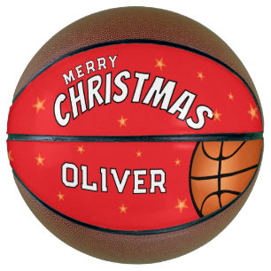 Modern Red Merry Christmas Stars Keepsake Basketball