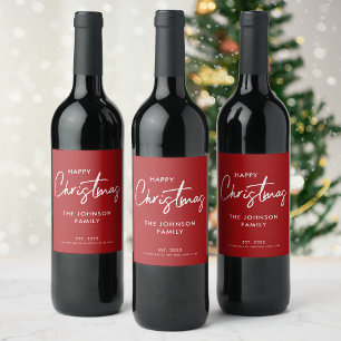 Modern Red Merry Christmas Wine Label