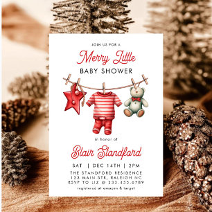 Modern Red Merry Little Christmas Baby Shower Invitation