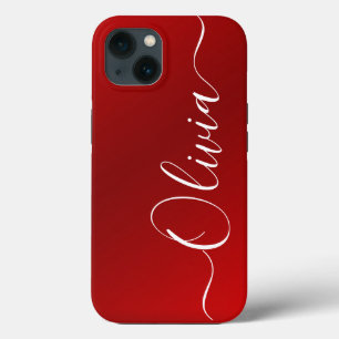  Modern Red Metallic Custom Name iPhone 13 Case