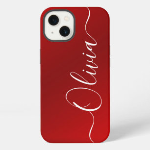 Modern Red Metallic Custom Name iPhone 13 Case