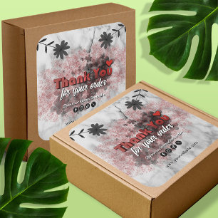 Modern Red Metallic Foil Thank You Floral Marble Square Sticker