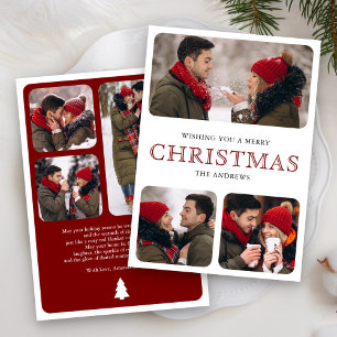 Modern Red Minimal 6 Photo Collage Christmas Holiday Card