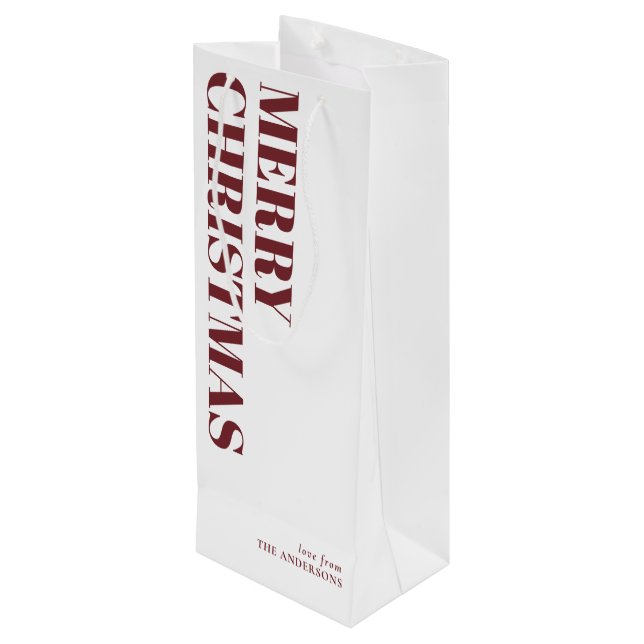 Modern Red Minimal Contemporary Holiday Wine Gift Bag (Back Angled)