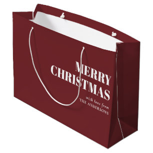 Modern Red Minimal Contemporary Merry Christmas Large Gift Bag