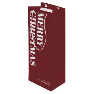 Modern Red Minimal Contemporary Merry Christmas Wine Gift Bag