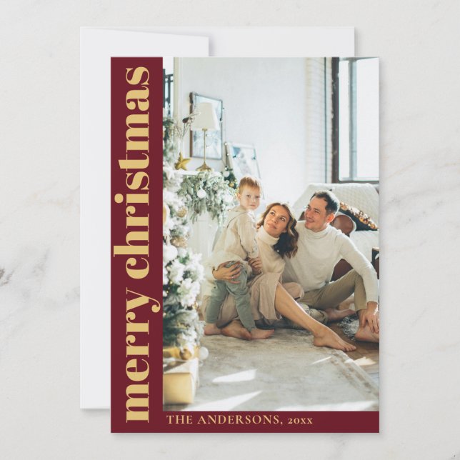 Modern Red Minimalist Merry Christmas Photo Holiday Card (Front)