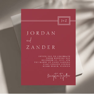 Modern Red Minimalist Monogram Wedding Invitation