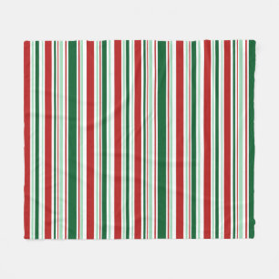 Modern Red, Mint Green, Dark Green, White Stripes Fleece Blanket