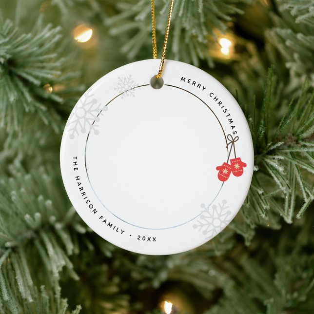 Modern Red Mittens Photo Ceramic Tree Decoration (Tree)