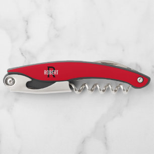 Modern red monogram name   corkscrew