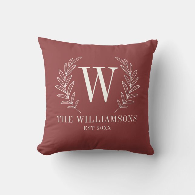 Modern Red Monogram Throw Pillow (Front)