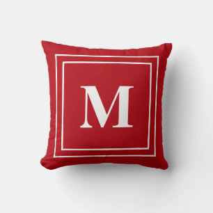 Modern Red Monogram Throw Pillow
