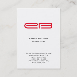 Modern red monogram white background business card