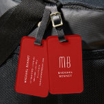 Modern Red Monogrammed  Luggage Tag<br><div class="desc">Modern Red Monogrammed Luggage Tag.</div>
