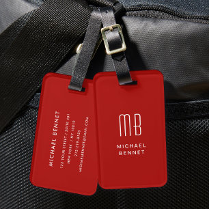 Modern Red Monogrammed  Luggage Tag