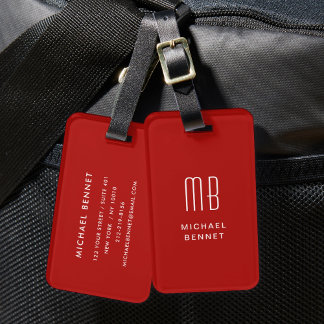 Modern Red Monogrammed Luggage Tag