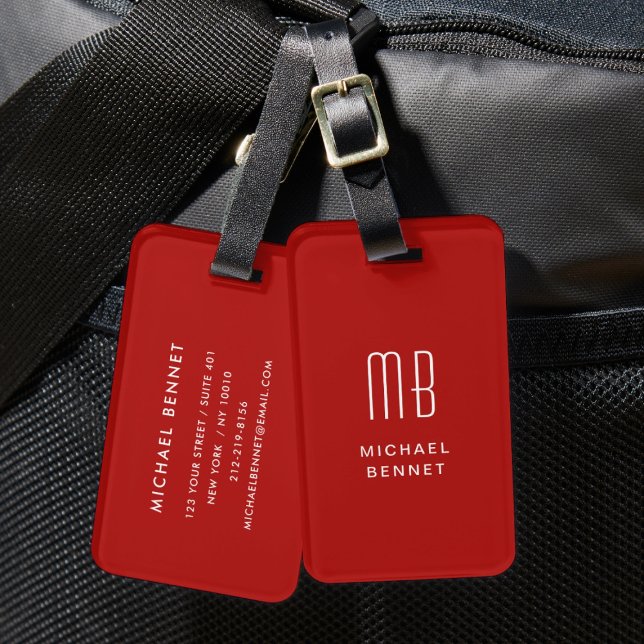 Modern Red Monogrammed  Luggage Tag (Modern Red Monogrammed Luggage Tag)