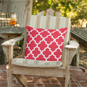 Modern Red Moroccan Quatrefoil Pattern Cushion