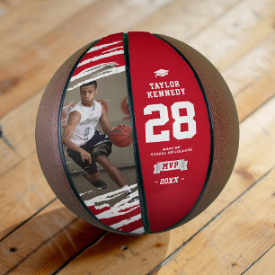 Modern Red “MVP” Basketball Graduation Photo Gift